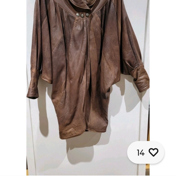 Vtg Brown Leather Cape Coat - Picture 13 of 14